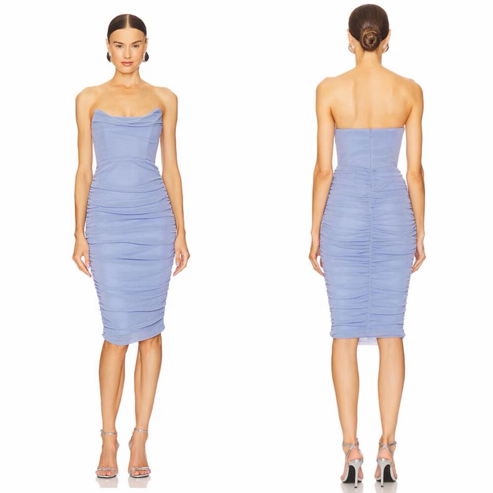 Strapless Ruched Midi Dress in Periwinkle